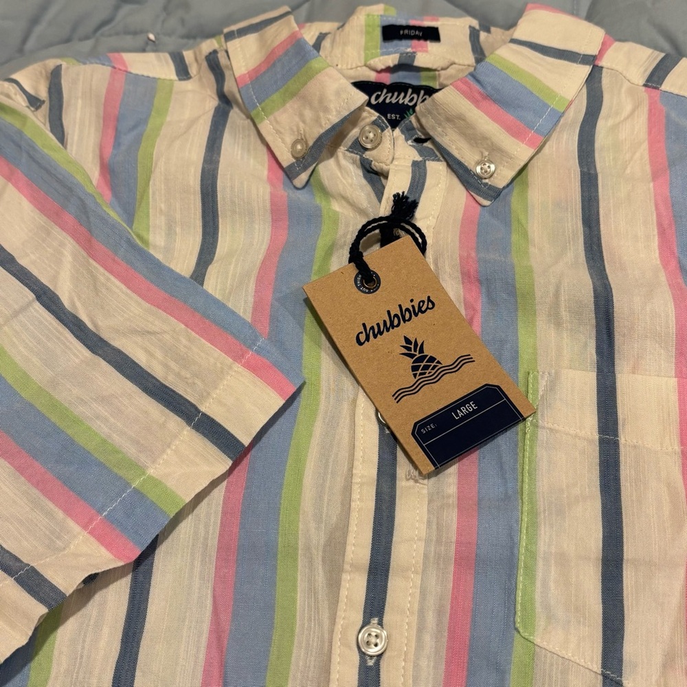 Chubbies The Soft Serve Resort Weave Friday Shirt Stripe Button Down Mens L NWT